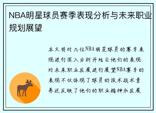 NBA明星球员赛季表现分析与未来职业规划展望
