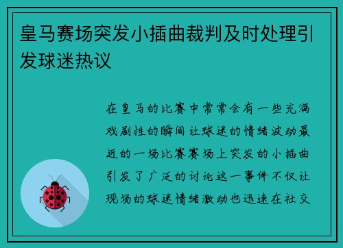 皇马赛场突发小插曲裁判及时处理引发球迷热议