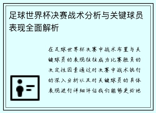 足球世界杯决赛战术分析与关键球员表现全面解析